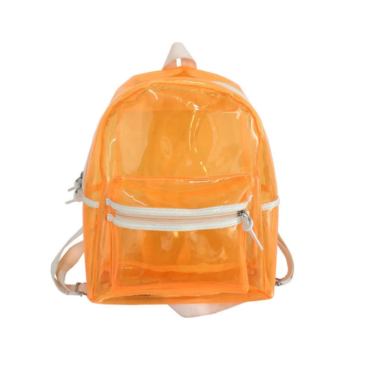 Tote bags for schools Adjustable Straps Waterproof in bright orange, featuring durable transparent material and zip pockets.