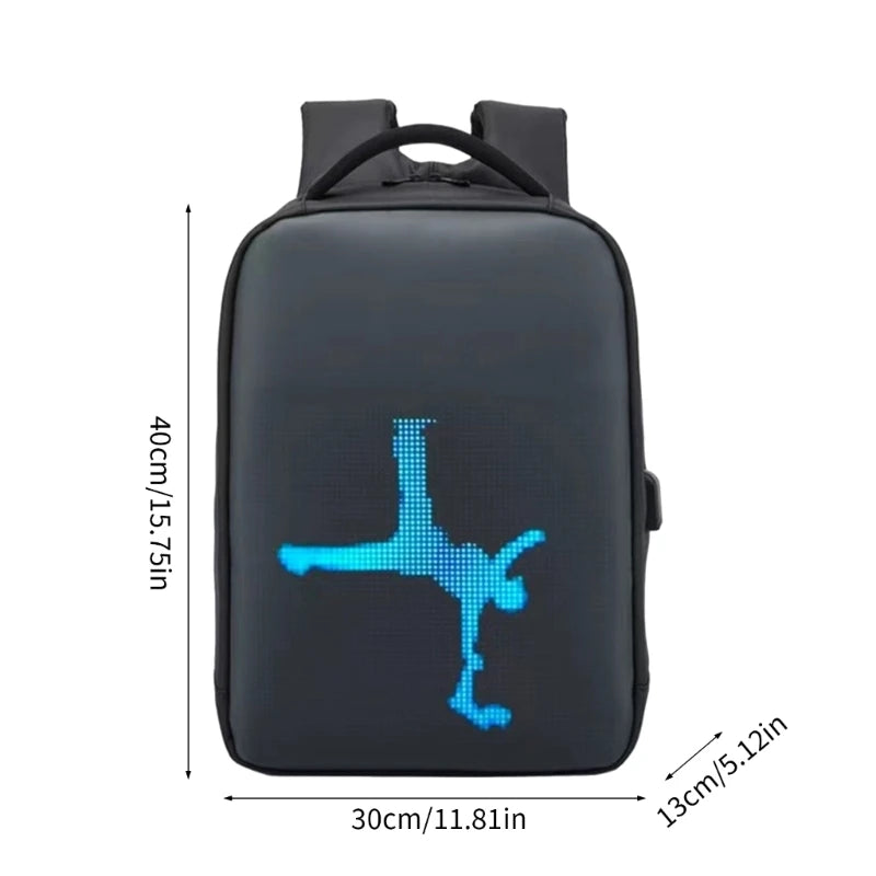 Backpacks Programmable Panel Screen Waterproof with customizable LED display showing a dynamic figure.