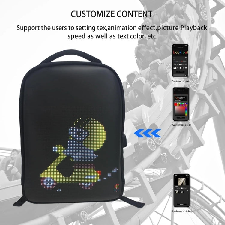 Backpacks Programmable Panel Screen Waterproof with customizable LED display for text and animations.