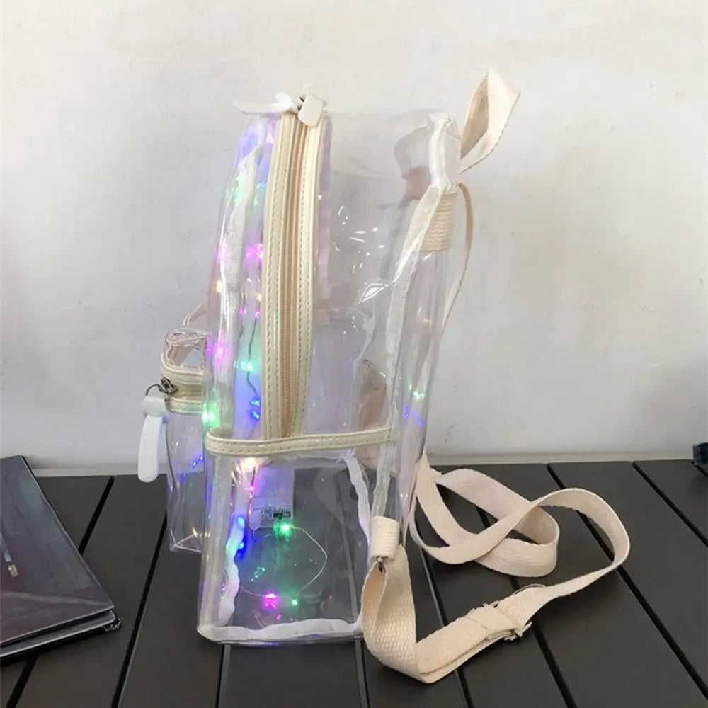 Tote bags for schools Adjustable Straps Waterproof with colorful lights, spacious design, and clear material.